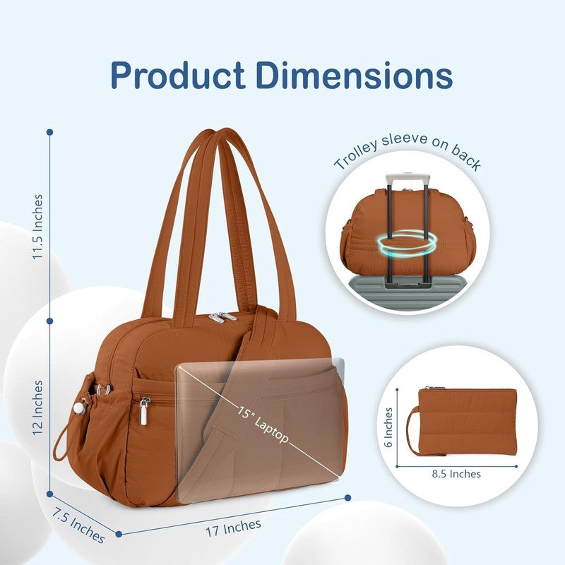 Travel Duffel Bag Women Puffer Gym Weekender Wet Pocket Carry On Brown4