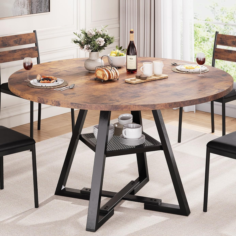 Round Dining Table for 4,Kitchen Dining Room Circle Dinner Pedestal Table,Space 9