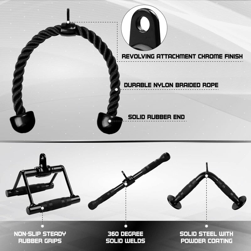 Cable Machine Attachments Set Row Tricep Rope Straight V Bar LAT 880lb2