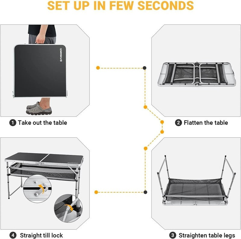 2.7Ft Black Portable Folding Card Table with Adjustable Mesh Storage Bag Card Ta10
