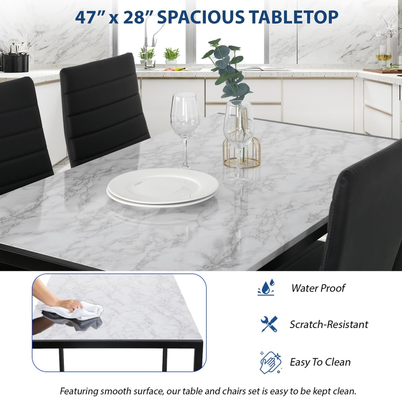 Dining Table Set 4 White Marble Kitchen Table Chairs Modern Space Saving5