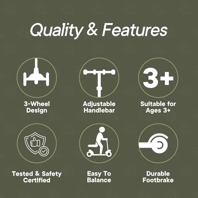 3 Wheel Kids Scooter Lean to Steer Adjustable Handlebar Wide Deck Army4