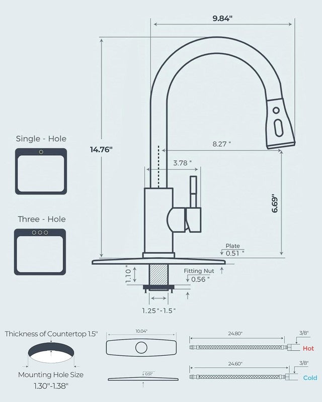 Brushed Nickel Pull Down Kitchen Faucet, High Single Handle for Farmhouse & RV5