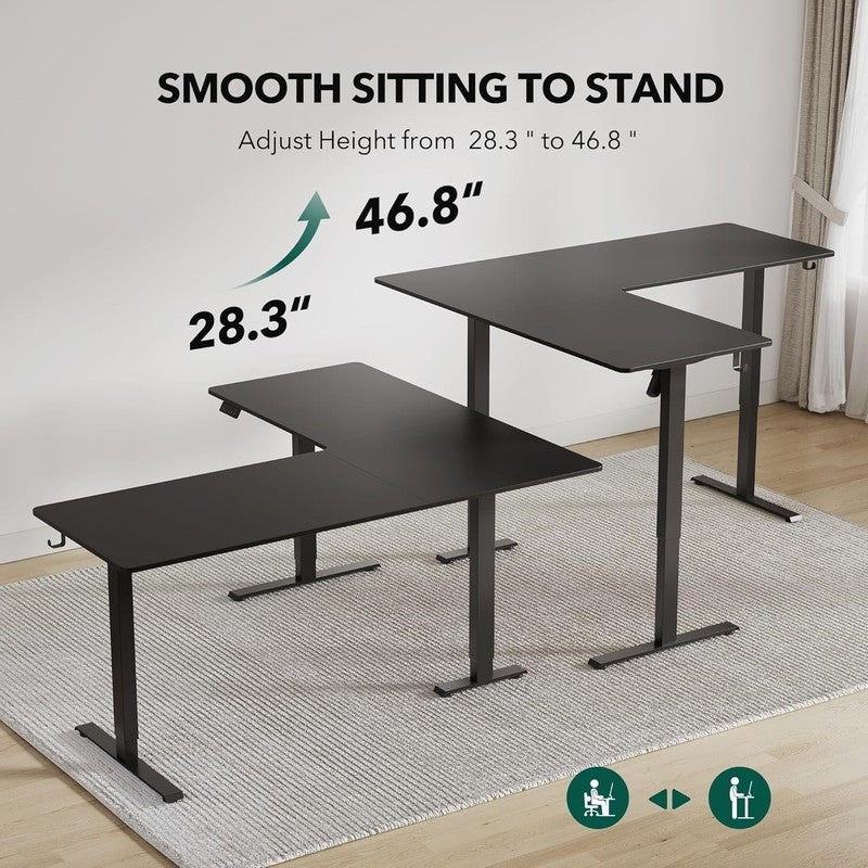 L-Shaped 63x55 Electric Standing Desk Adjustable Height Corner Black4