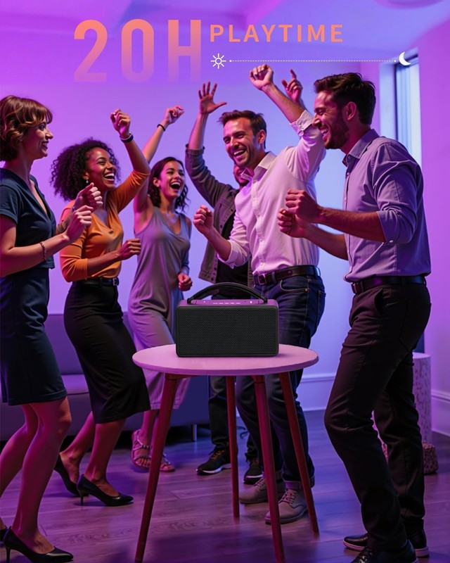 Portable Bluetooth Speaker 80W, 20H Playtime, Bass, AUX, USB, TWS, Vintage Black4