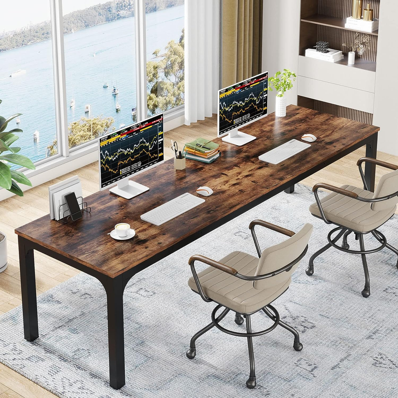 78.7'' Extra Long 2 Person Computer Desk Double Workstation Brown/Black8