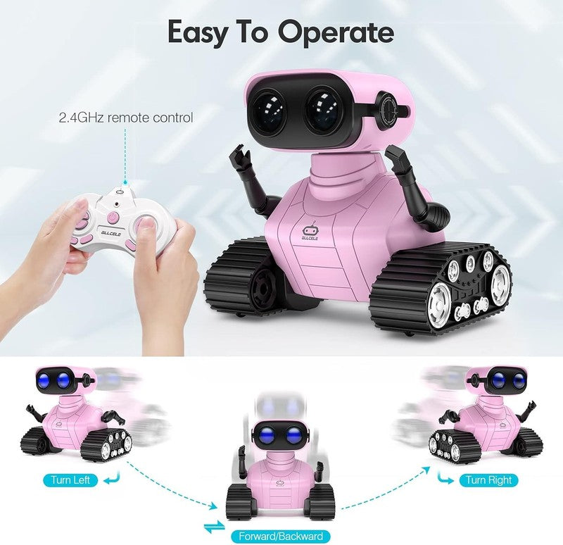 Girls Robot Toy, Rechargeable RC Robot for Kids, Remote Control Toy with Music a2