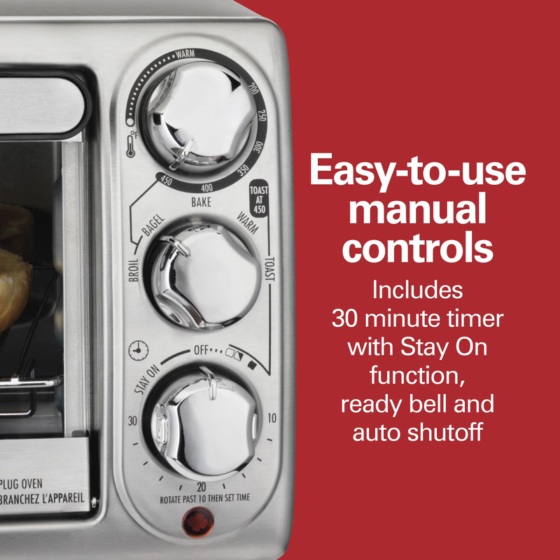 4 Slice Countertop Toaster Oven with 5 Versatile Cooking Modes, Stainless Steel3