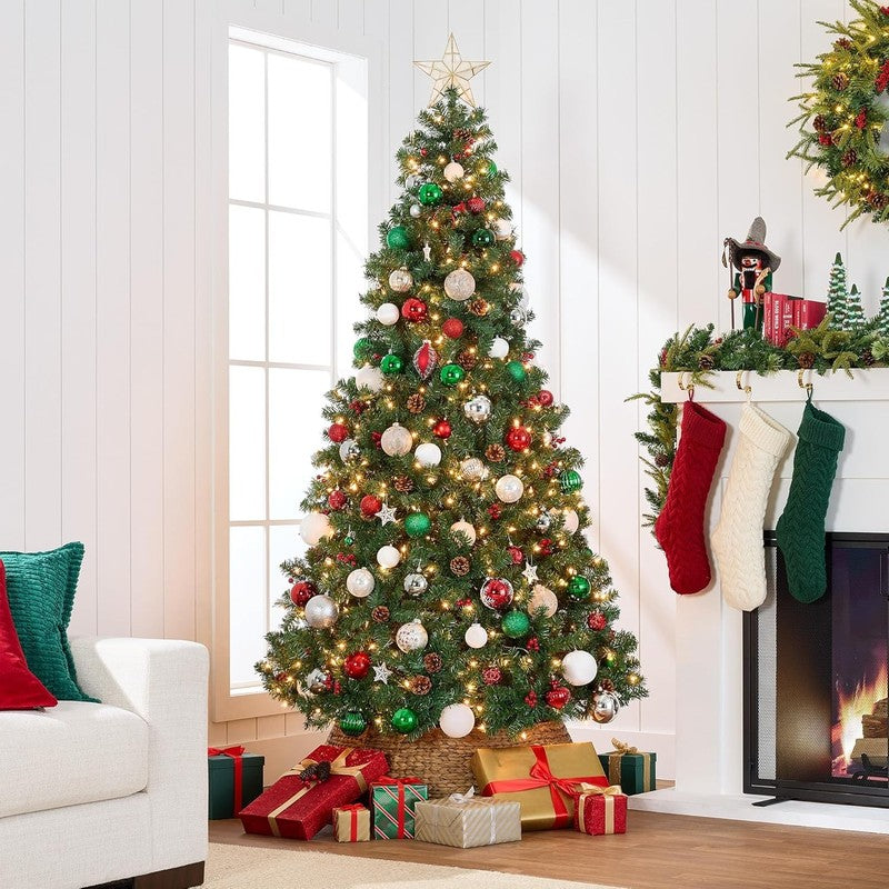 Pre-Lit Pre-Decorated Spruce Christmas Tree 4.5Ft 150 Lights Pinecones Berries1
