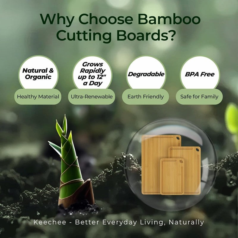 Bamboo Cutting Board Set of 3 with Juice Groove, Reversible Kitchen Boards8