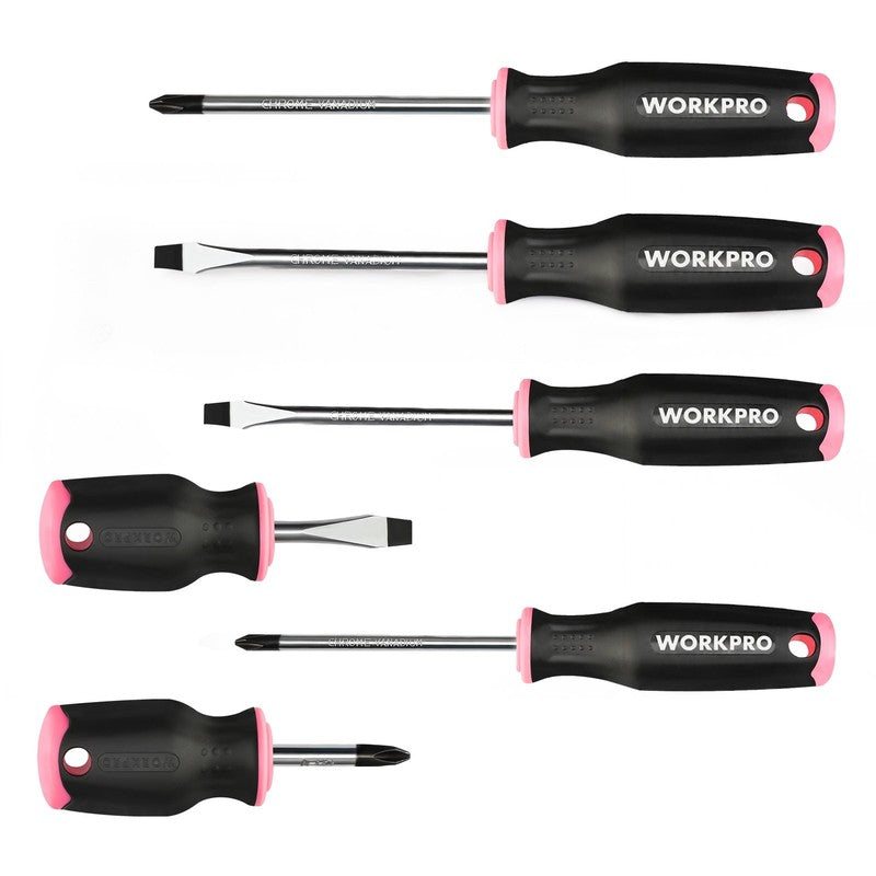 6Pc Pink Magnetic Screwdriver Set Phillips Slotted CR V Stubby Hand Tool Kit4