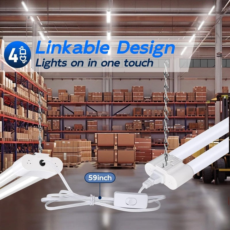 4 Pack 4FT LED Shop Lights, 4400Lm, 5000K, Linkable, Hanging/Flush Mount3