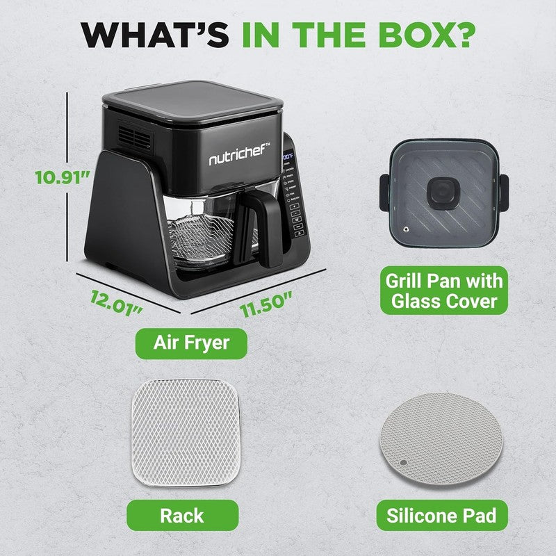 4QT Air Fryer & Grill 7-in-1 w/ Transparent Bowl Black Glass Cooking7
