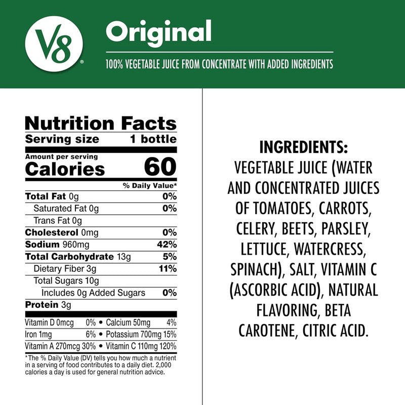 Original 100% Vegetable Juice, 12 Fl Oz Bottle (12 Pack)1