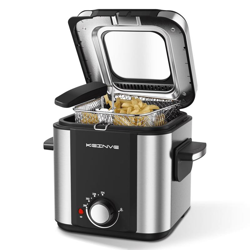 1.5L Deep Fryer w/ Basket, 900W, Temp Control, Easy-Clean Pot, Stainless Steel0