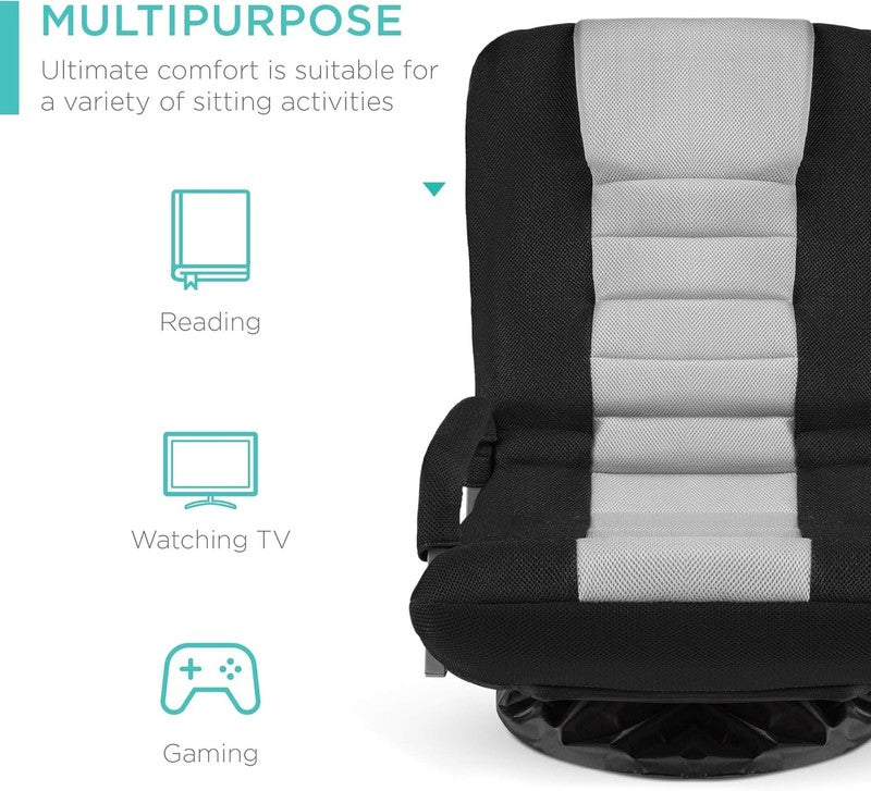 Gaming Floor Rocker Chair 360° Swivel, Lumbar Support Black/Gray3