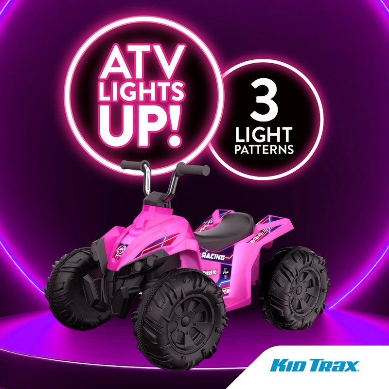 Kid Trax 12V Glow ATV Ride On Toy, Pink, with LED Lights, Rechargeable Battery, 4