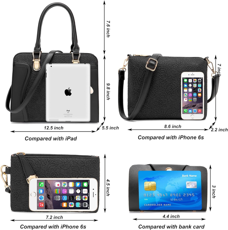 Women Fashion Handbag Set 4PCS Tote Shoulder Top Handle Satchel Purse2