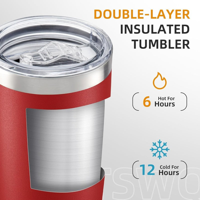 20oz Stainless Steel Tumbler 12 Pack Vacuum Insulated Coffee Cups Red1