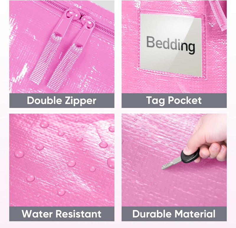 6 Pack Extra Large Heavy Duty Moving Bags Zipper Storage Totes Pink5