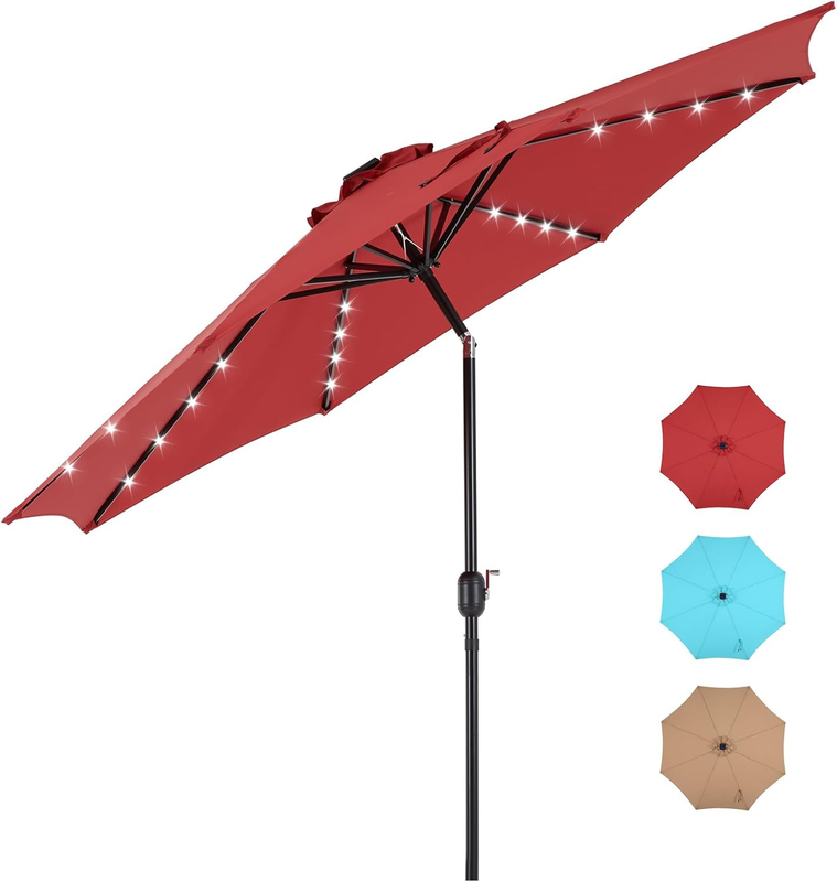 Outdoor 10FT Umbrella 32 LED Solar Light UV Resistant Tilt Market Umbrella9