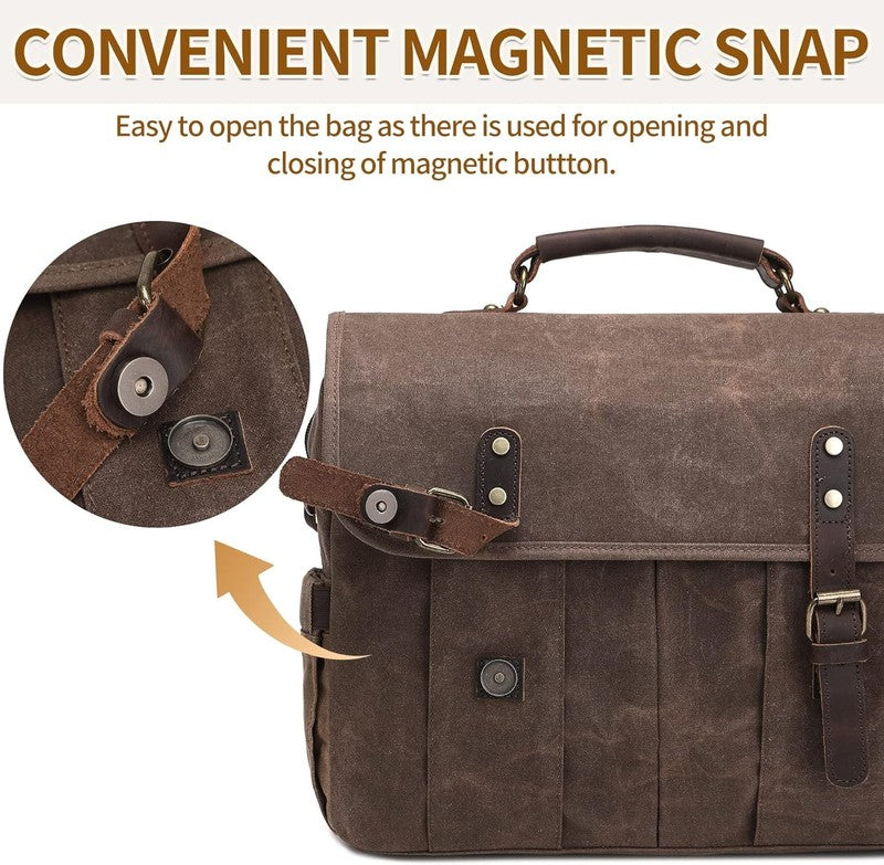 Men's 15.6" Vintage Canvas Leather Laptop Messenger Bag Satchel Shoulder2