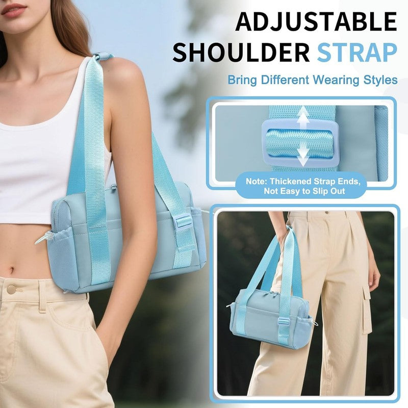 Mini Gym Bag Women Waterproof PU Fitness Tote Wet Compartment Sky Blue3