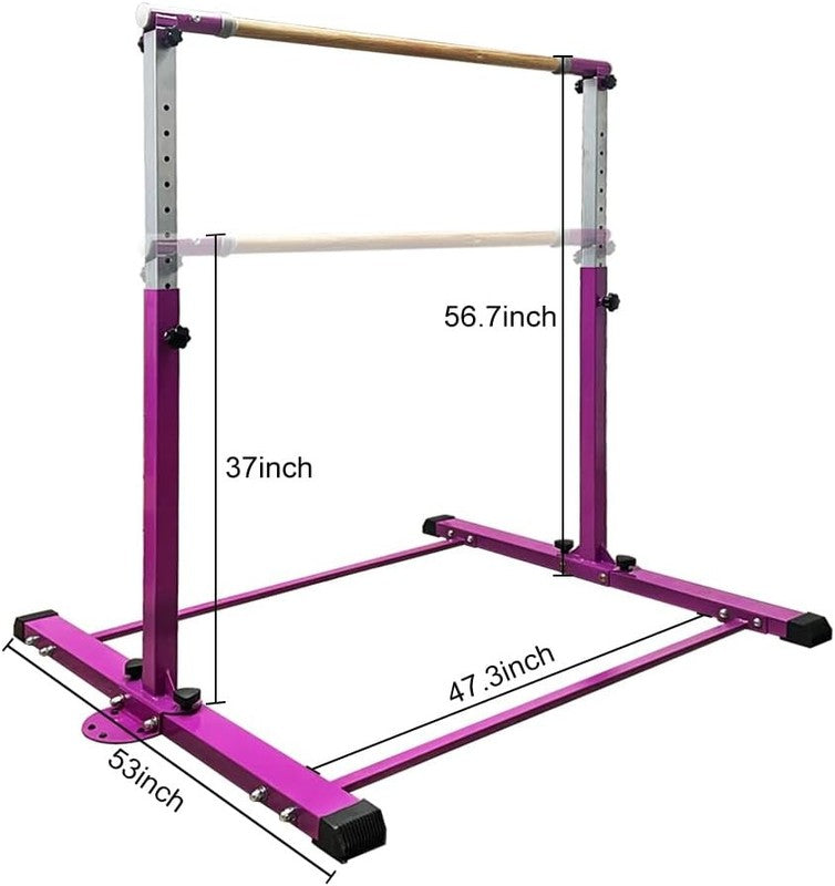 Kids Gymnastics Bar w/ Rings Adjustable 3' 5' Home Indoor Steel Training2