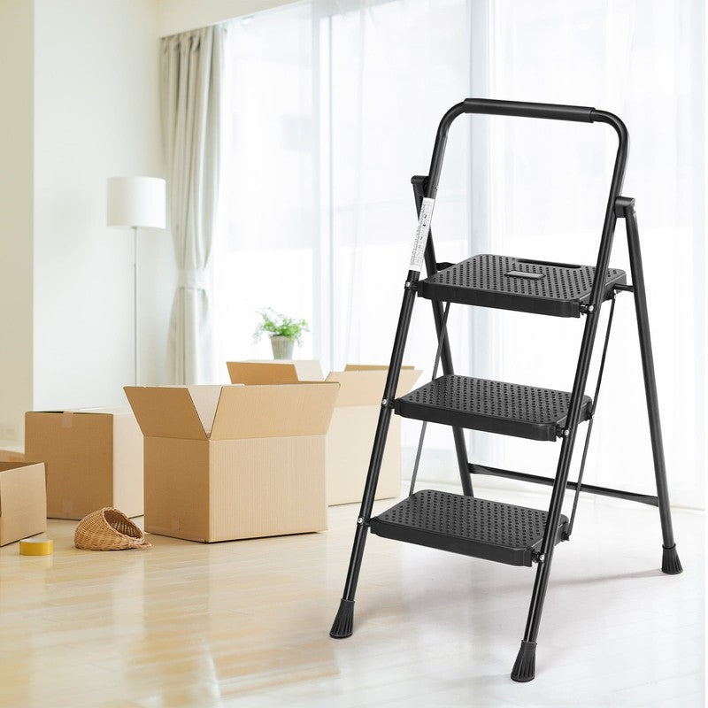 3 Step Ladder, Step Stool for Adults,3 Step Ladder Folding Step Stool with Wide 2