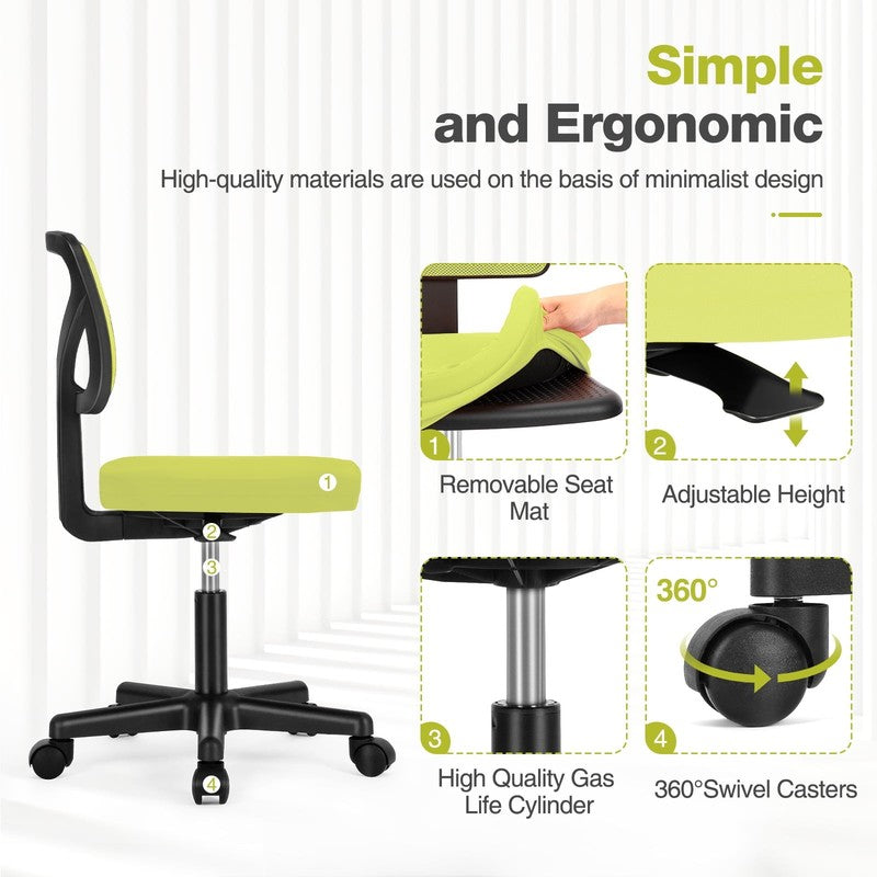 Home Office Desk Chair Armless Mesh Swivel Adjustable Low Back Green4