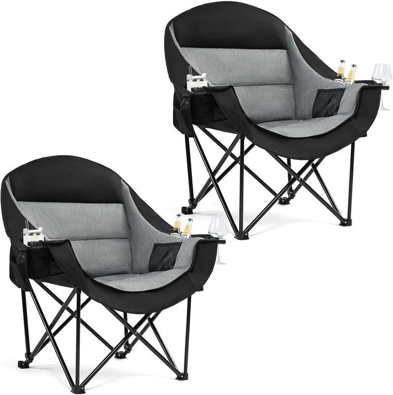 Oversized Camping Chair 2PK Heavy Duty Padded XL Folding Lawn Chair w/ CupHolder10
