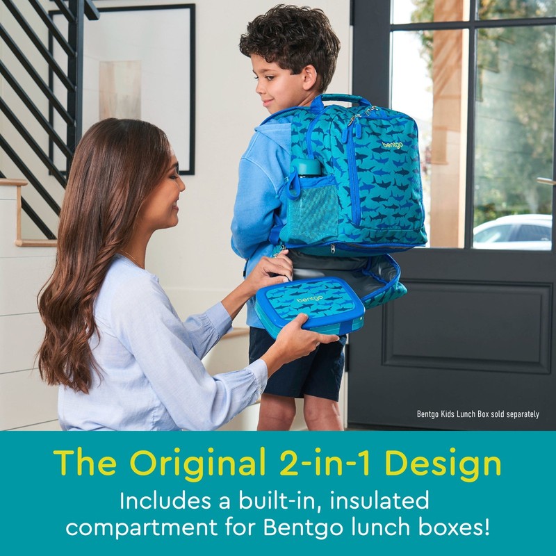 Kids 2 in 1 Backpack Insulated Lunch Bag Set Shark Print Water Resistant School 1