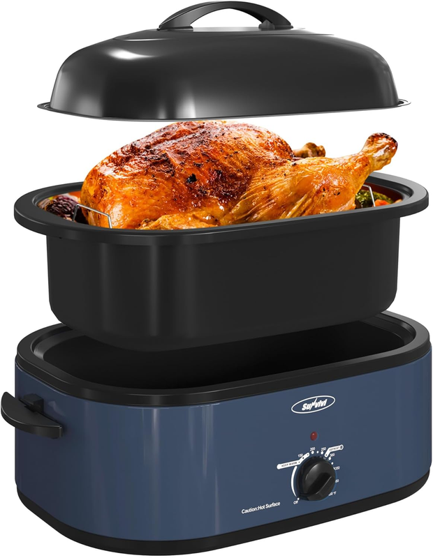 20Qt Electric Roaster Oven Stainless Steel Blue 24Lb Turkey Removable Rack9