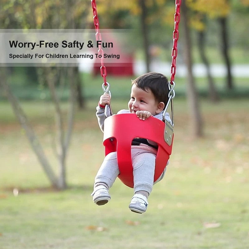 Baby Swing High Back Toddler Bucket Seat w/ Coated Chains & Carabiners, Red3