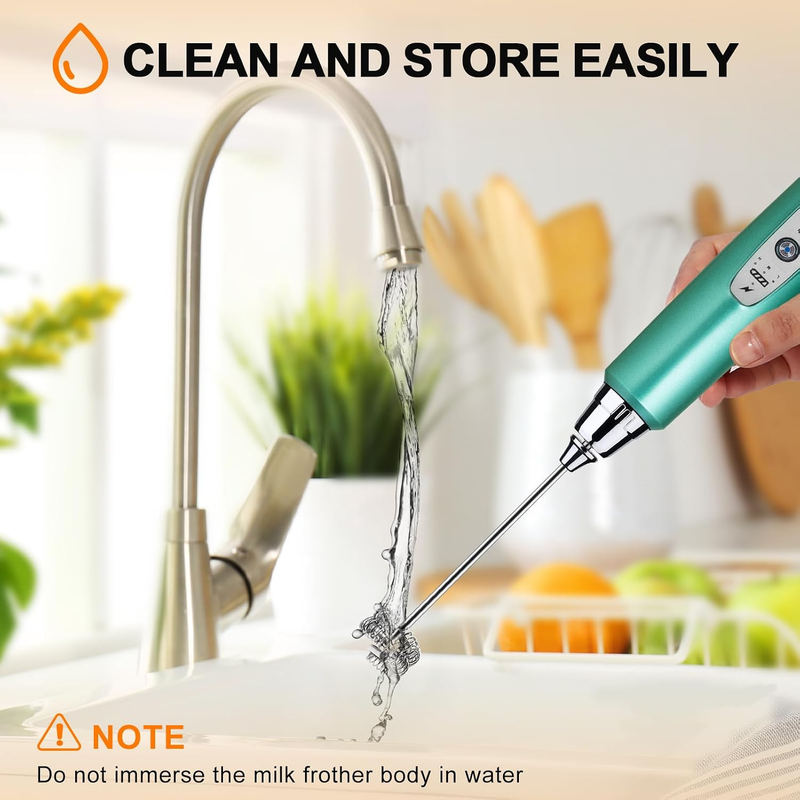 Milk Frother Handheld Rechargeable 3 Speed 3 Heads Coffee Whisk Green6