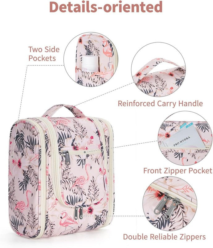 Small Hanging Toiletry Bag Travel Makeup Organizer Medium Beige Bird5