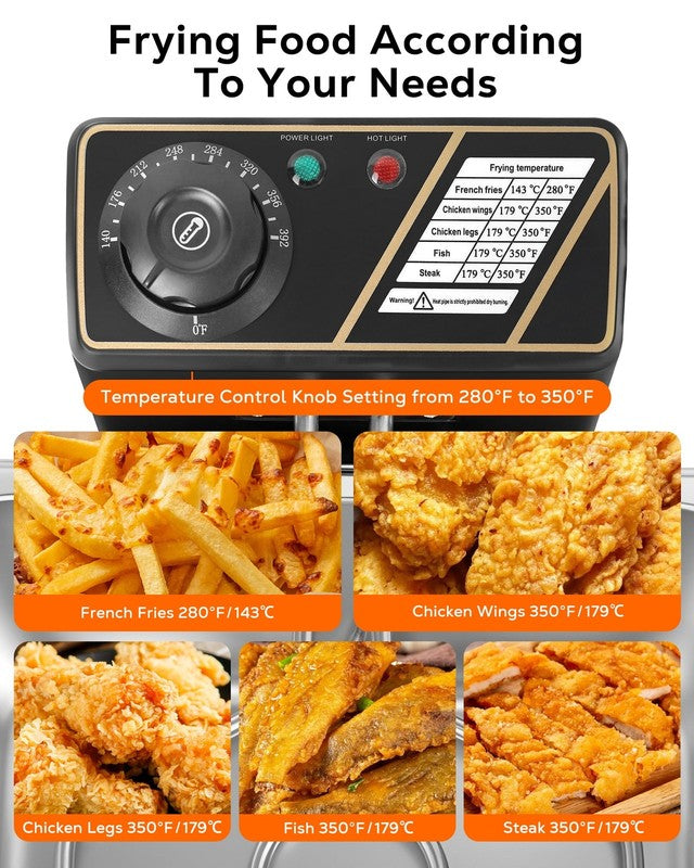 Casualife Deep Fryer with Dual Baskets, 5.3QT Electric Fryer with Adjustable Tem1