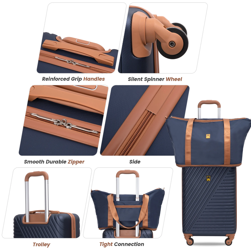 Stylish 3 Piece Hardside Luggage Set with Spinner Wheels   Blue3