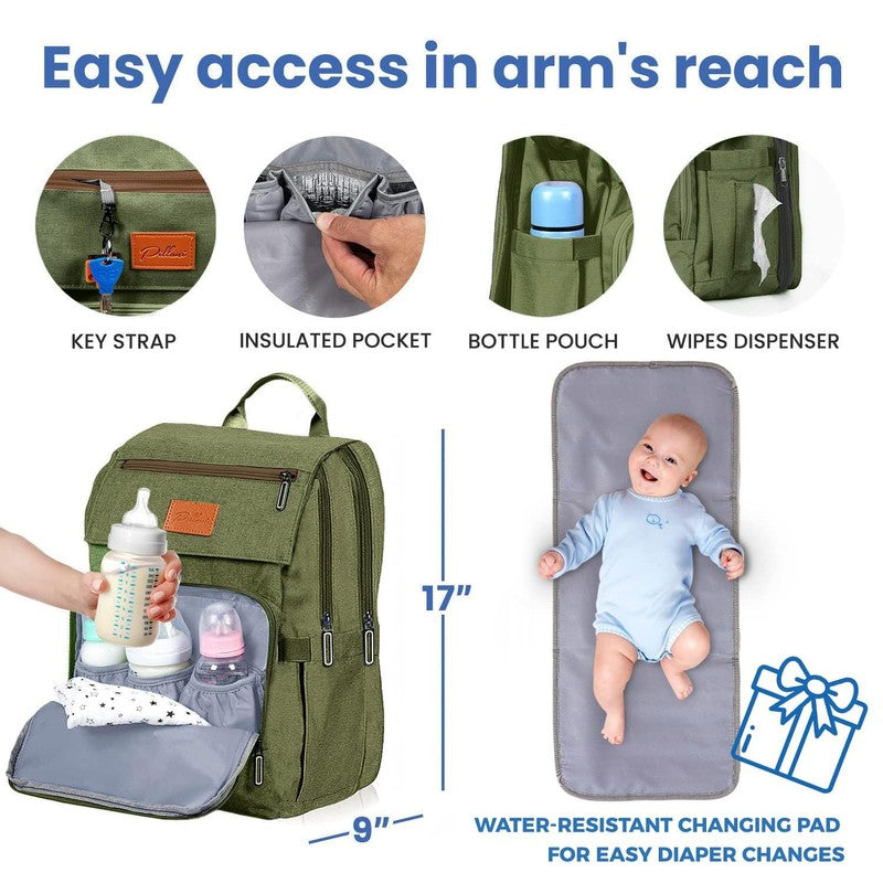 Baby Diaper Bag Backpack Large Waterproof w/ Changing Pad Easy Access3
