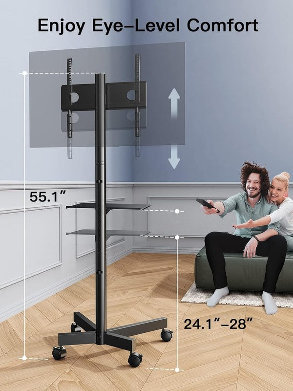 Rolling TV Stand with Wheels for 23–60" TVs, Mobile Cart with Shelf, 55 lbs1