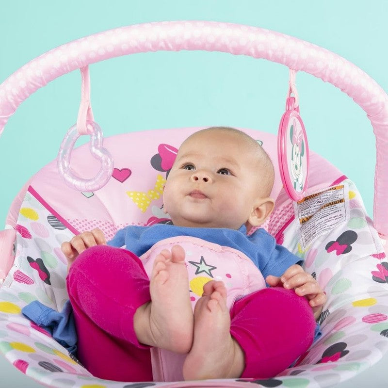 Baby Minnie Bouncer Seat w/ Vibrations Toy Bar 0 6M 20lbs5