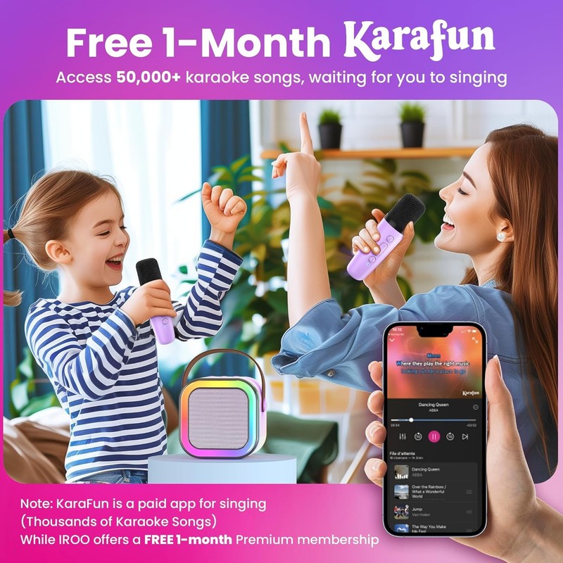 Mini Karaoke Machine for Kids, 2025 Toys Portable MP3 Player w/ 2 Wireless Mics5