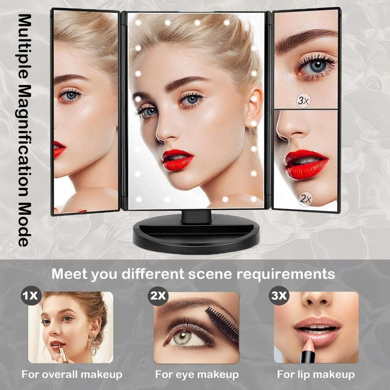 Tri Fold Lighted Vanity Mirror with 3X/2X Magnification & Touch Screen1
