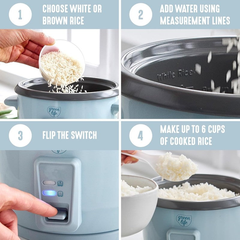 Rice Cooker 3-Cup PFAS-Free Ceramic Removable Pot Blue Haze Multicooker9