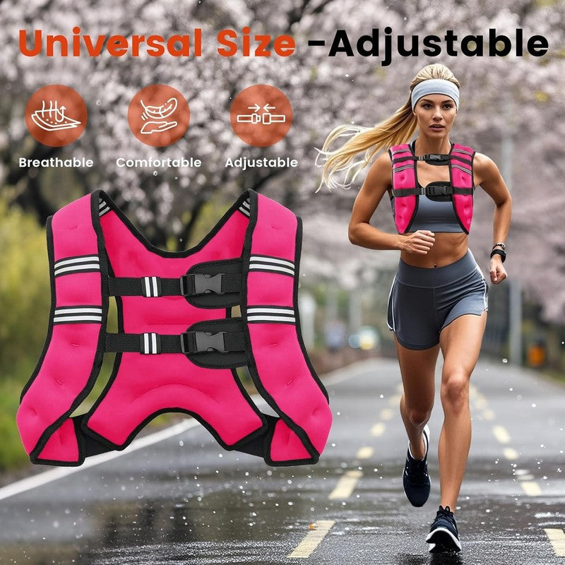 Weighted Vest 12Lb Adjustable Reflective Stripe Strength Training Workout Pink3