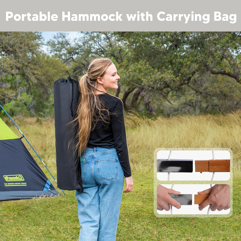 Outdoor Double Hammock with Stand Curved Bar Carry Bag Beige Fabric6