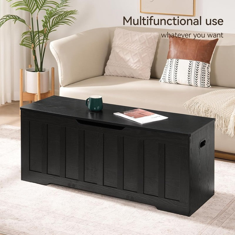 47.2'' Wooden Storage Chest Trunk Flip Top Bench Shoe Storage Black2