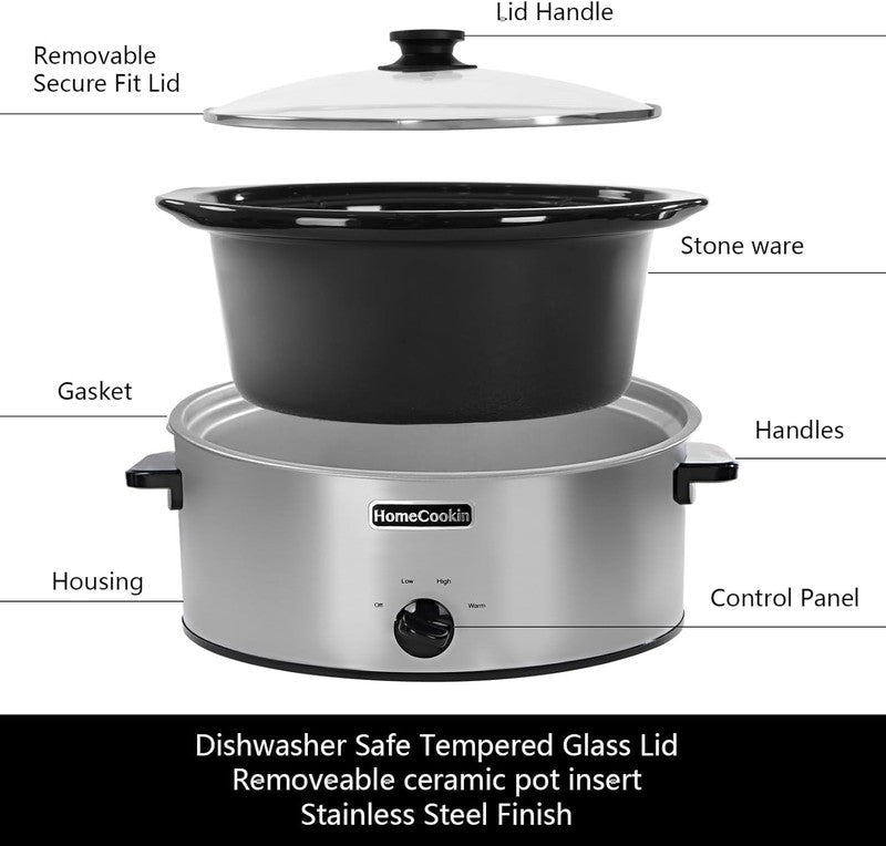 8Qt Slow Cooker Oval Manual Pot 3 Settings Stainless Steel2