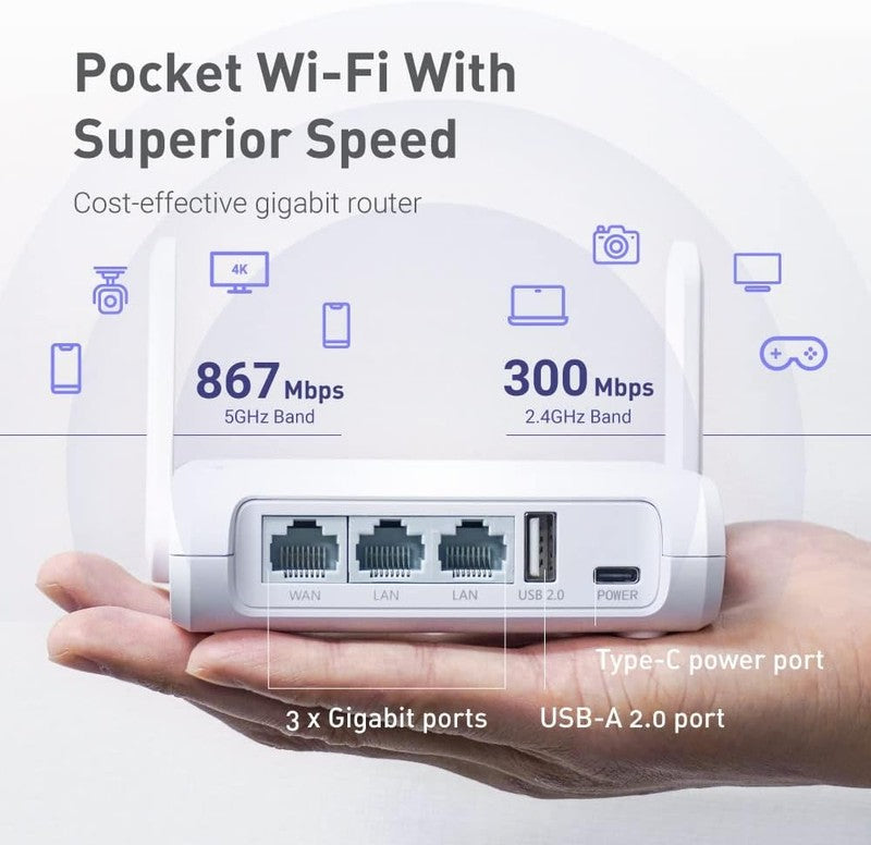 GL SFT1200 (Opal) Portable Wifi Travel Router, Mini VPN Wireless Router for Fibe3