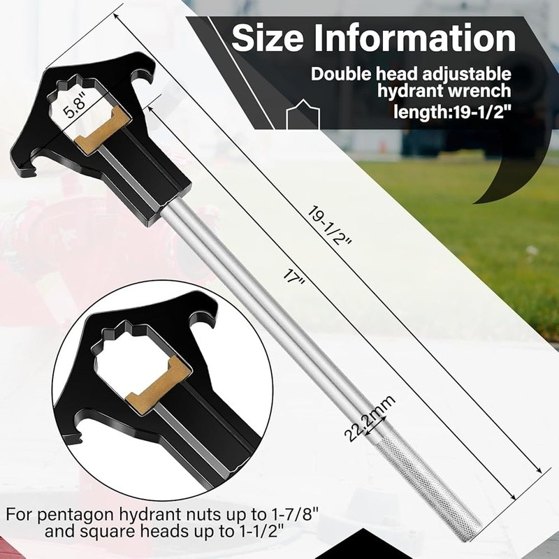 Heavy Duty Fire Hydrant Wrench Adjustable 19-1/2 Inch 3/4-6 Inch Couplings New2